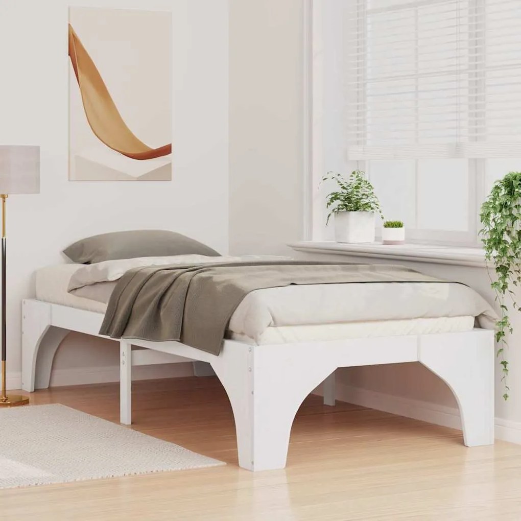 vidaXL Κρεβάτι δαπέδου Λευκό 100 x 200 cm Μασίφ ξύλο πεύκου