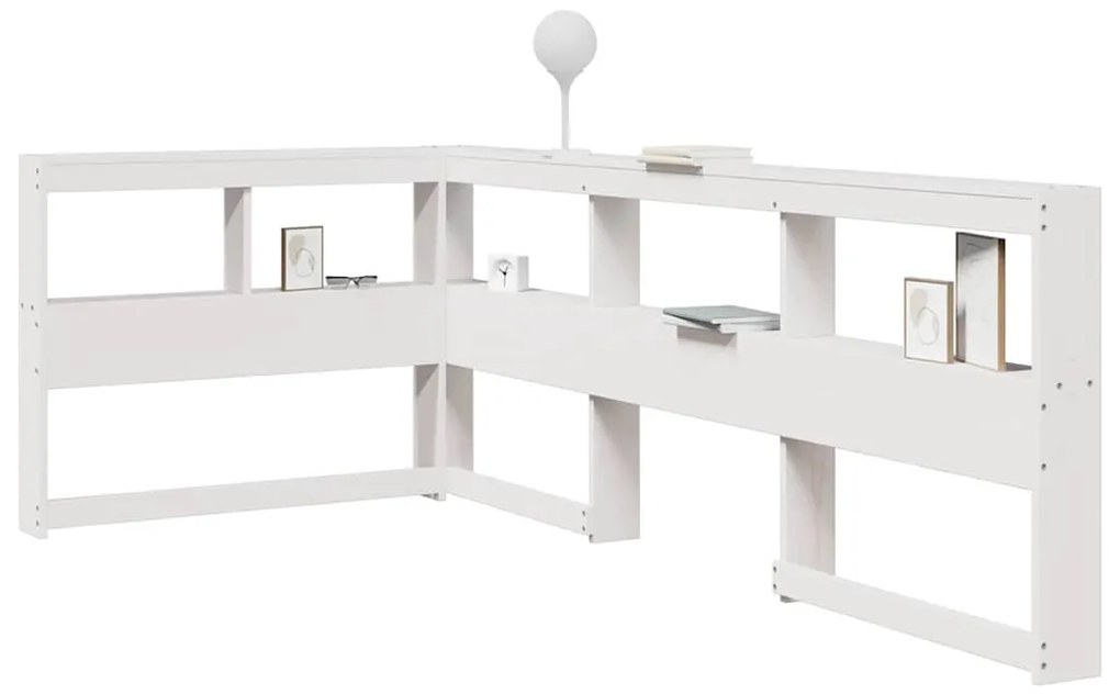 βιβλιοθήκη κεφαλάρι σε σχήμα L Λευκό 75 εκ. Ξύλο Πεύκου