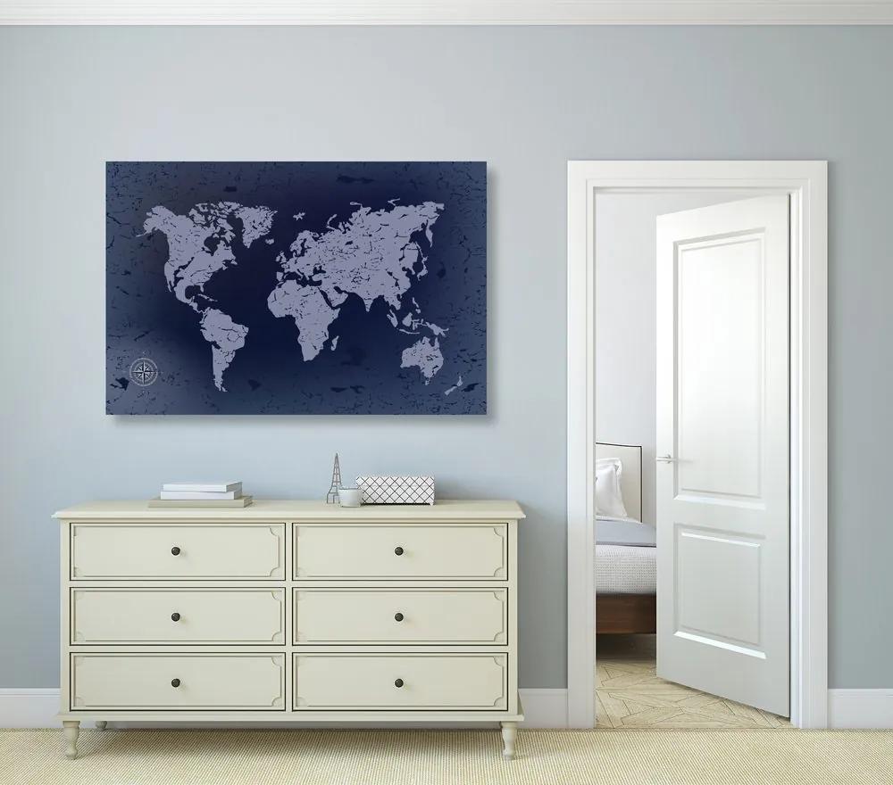 Εικόνα στο φελλό ενός παλιού παγκόσμιου χάρτη σε μπλε αφηρημένο φόντο - 120x80  wooden