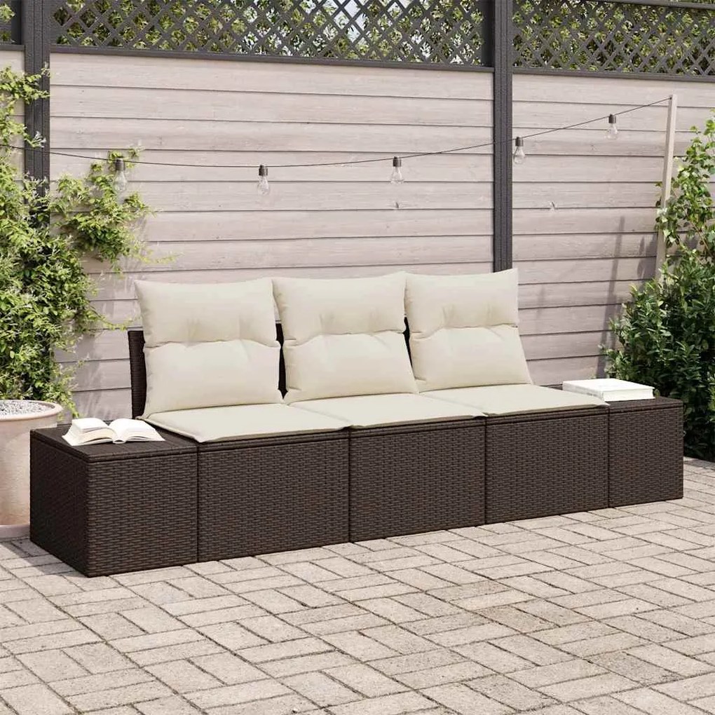 vidaXL Σετ Καναπέ Κήπου 3 pcs Καφέ, Κρέμα Πολυ rattan, βαμμένο ατσάλι