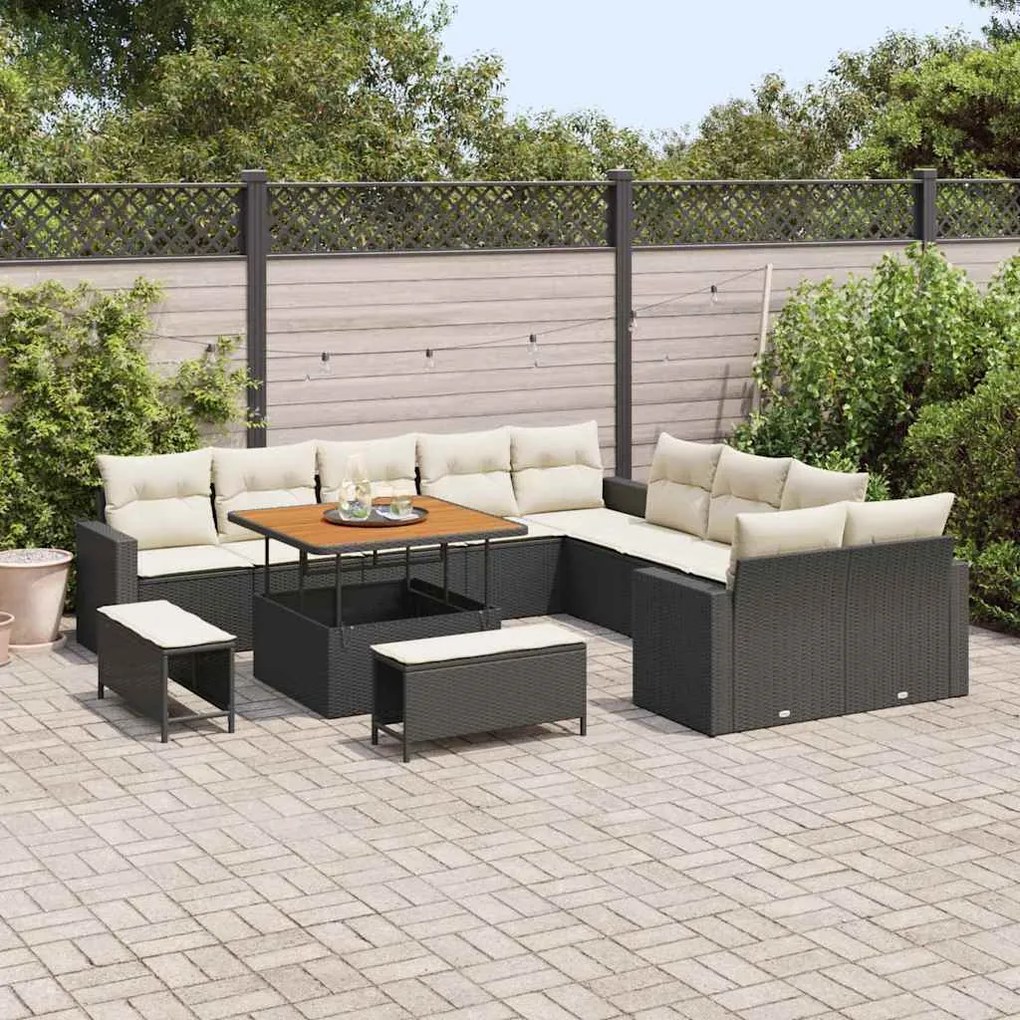 vidaXL Σετ Καναπέ Κήπου 13 pcs Μαύρο και κρεμ 100 x 100 x 71 cm