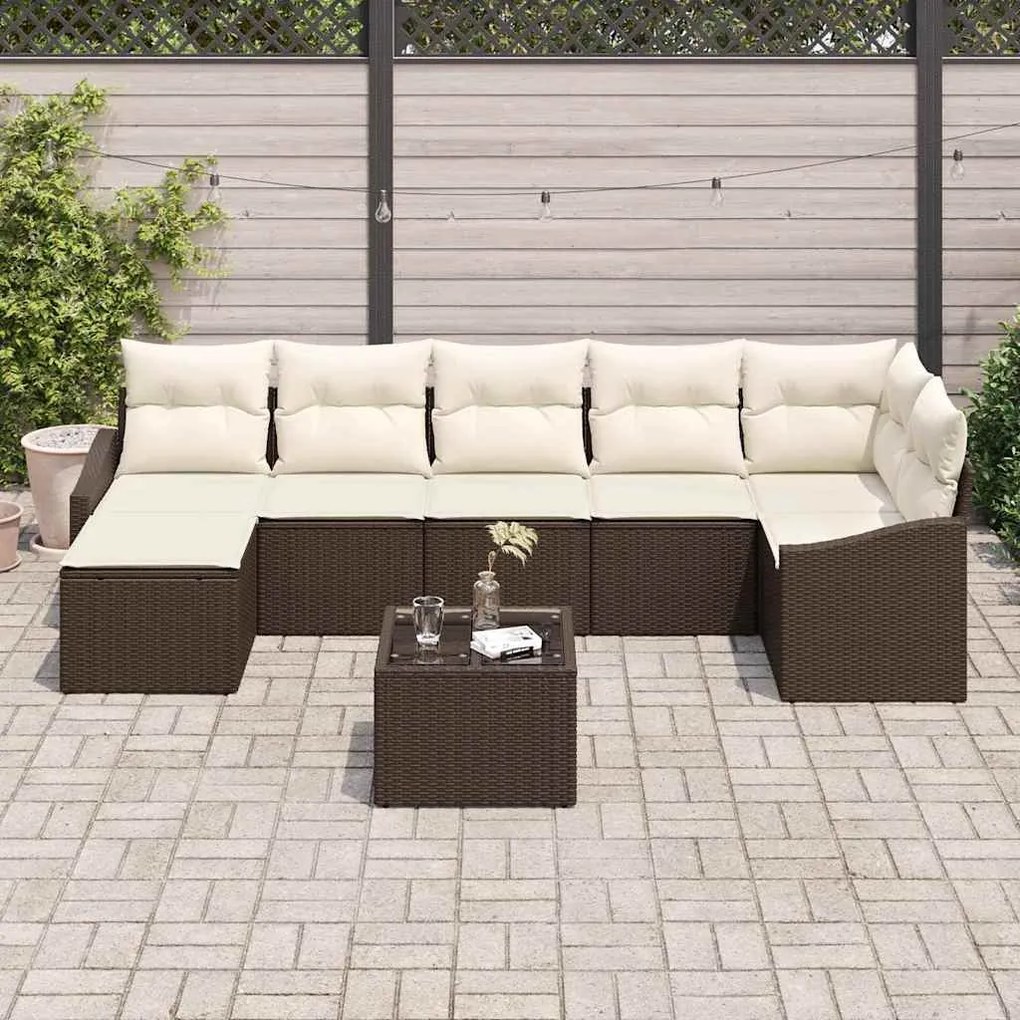 vidaXL Σετ Καναπέ Κήπου 8 pcs Καφέ Πολυ ράταν