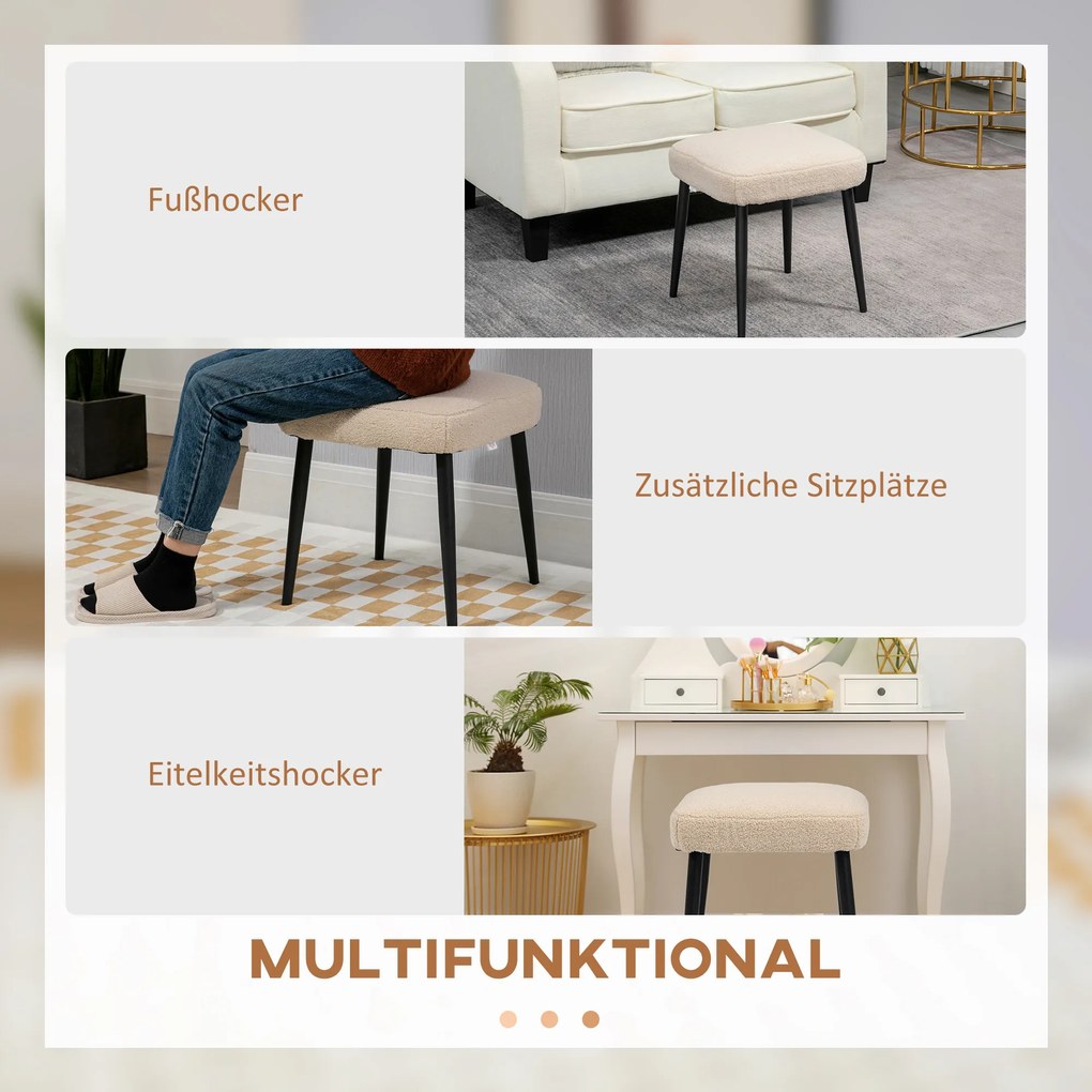 HOMCOM Σκαμπό, Σκαμπό, Τέντι, Υποπόδιο, Μπεζ