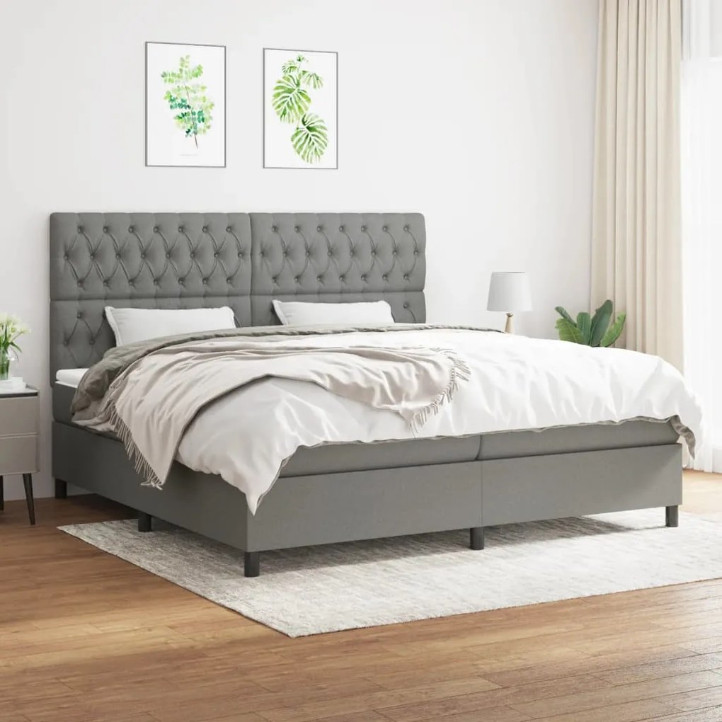 vidaXL Κρεβάτι Boxspring με Στρώμα Σκούρο Γκρι 200x200 εκ. Υφασμάτινο