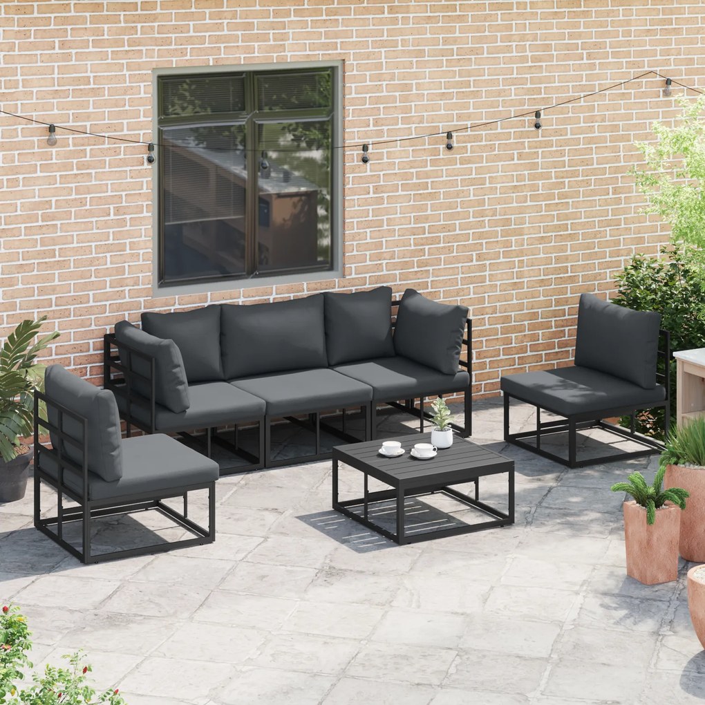 vidaXL Σετ Καναπέ Κήπου με μαξιλάρι 5 pcs Μαύρο Αλουμίνιο