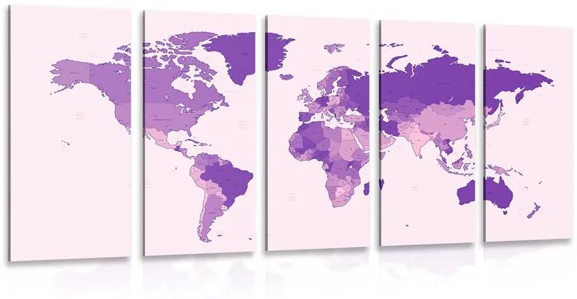 Λεπτομερής παγκόσμιος χάρτης εικόνας 5 μερών σε μωβ - 100x50