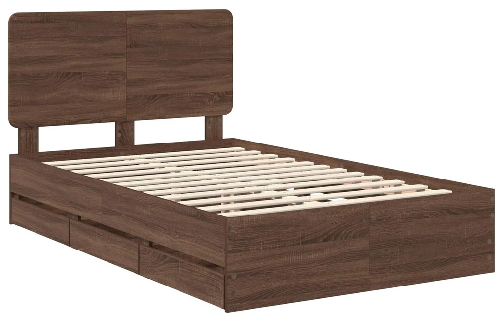 vidaXL Σκελετός Κρεβατιού Καφέ δρυς 135 x 190 cm Μηχανήματος Ξύλο