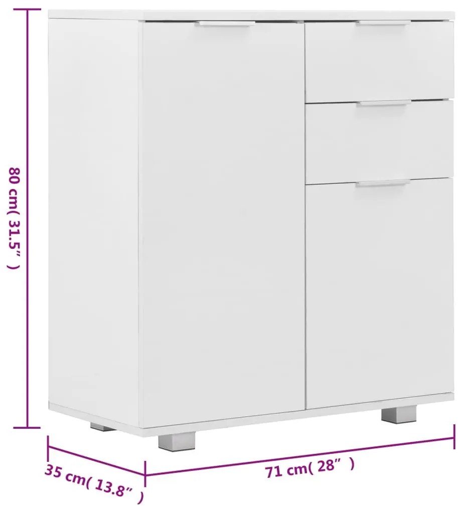Μπουφές Ψηλός Γυαλιστερός Λευκός 71x35x80εκ. Επεξεργασμένο Ξύλο - Λευκό