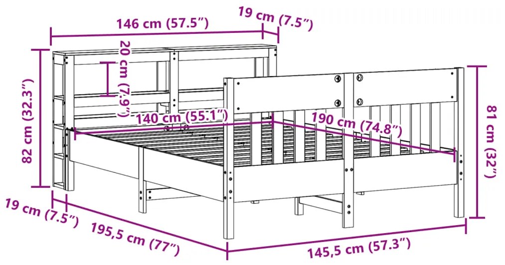 ΣΚΕΛΕΤΟΣ ΚΡΕΒΑΤΙΟΥ ΧΩΡΙΣ ΣΤΡΩΜΑ ΚΑΦΕ 140X190 ΜΑΣΙΦ ΞΥΛΟ ΠΕΥΚΟΥ 3306278