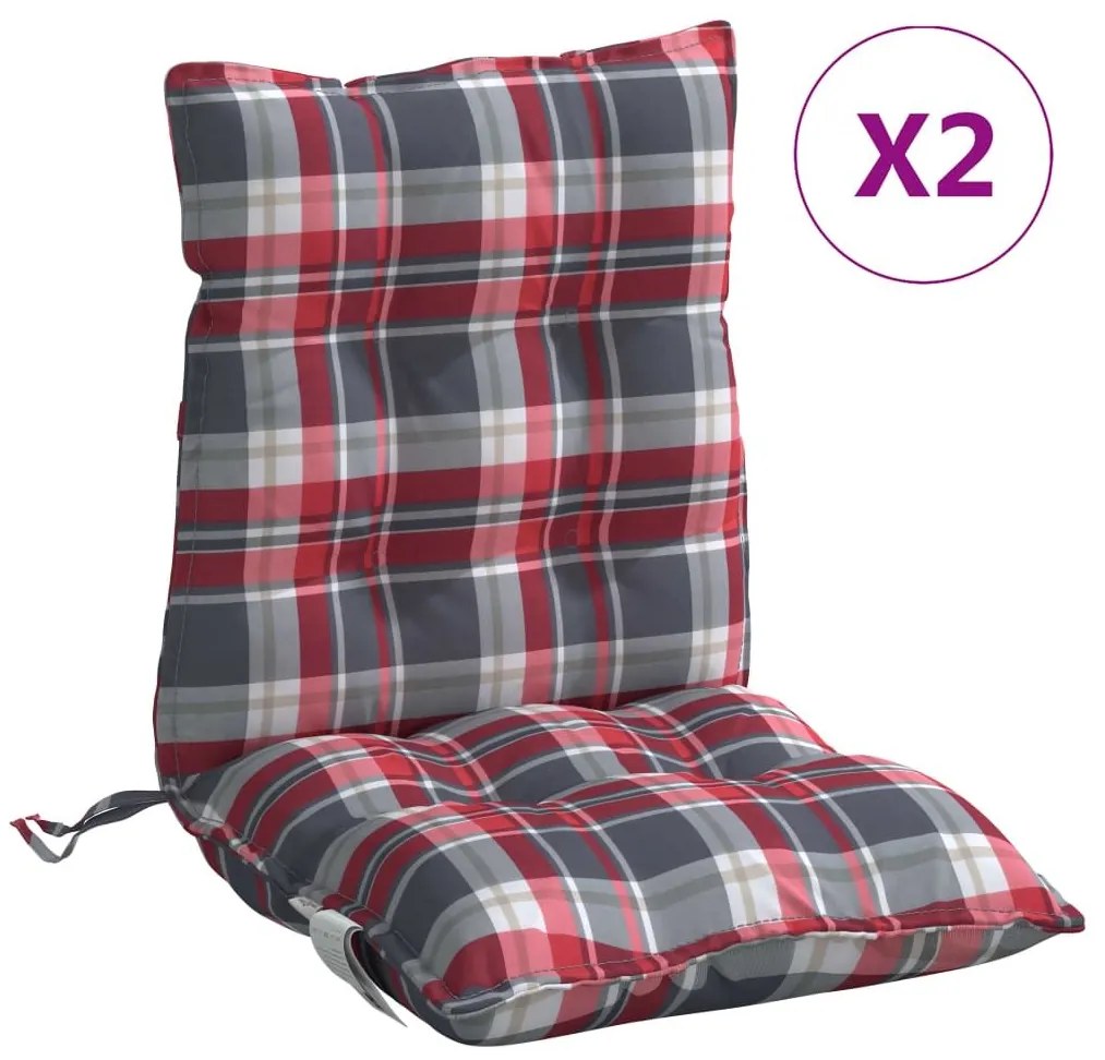 Μαξιλάρια Καρέκλας Χαμηλή Πλάτη 2τεμ.Κόκκινο Καρό Ύφασμα Oxford - Πολύχρωμο