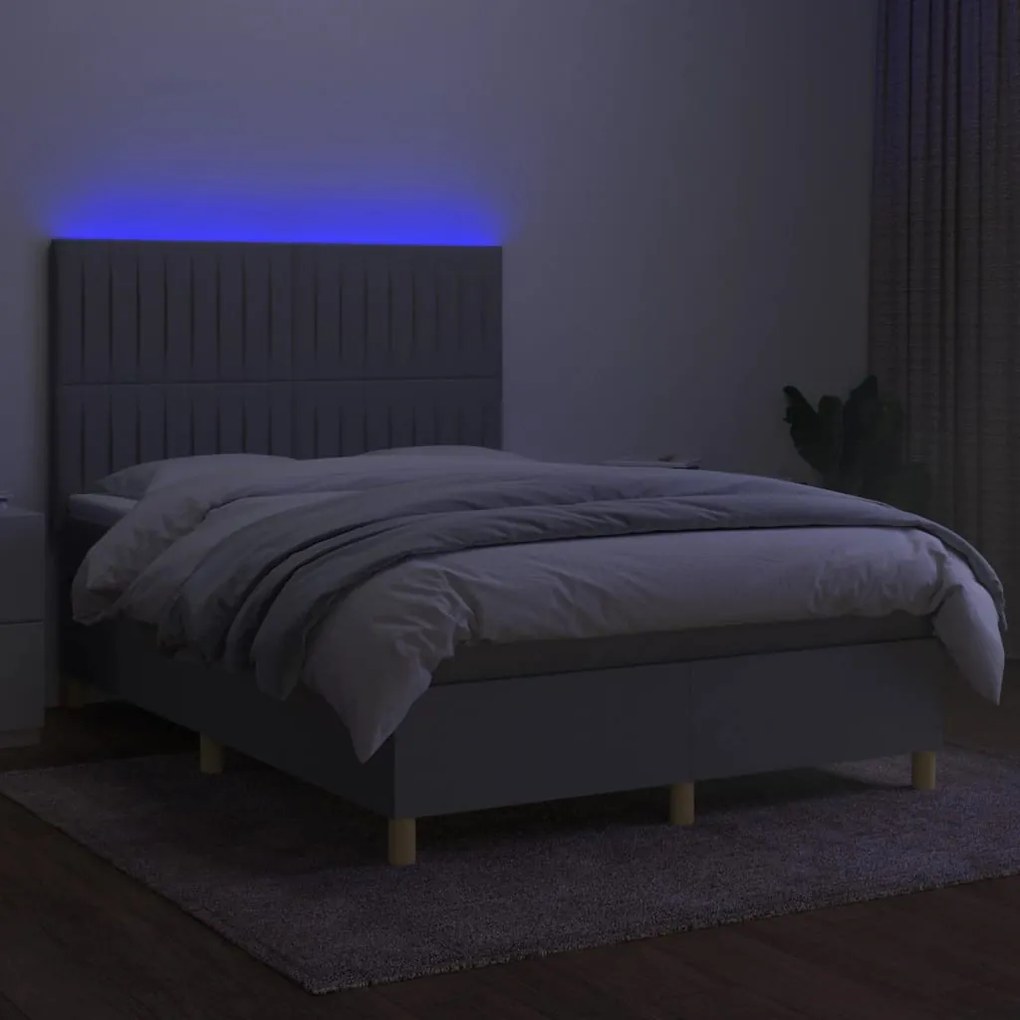 Κρεβάτι Boxspring με Στρώμα &amp; LED Αν.Γκρι 140x190εκ. Υφασμάτινο - Γκρι