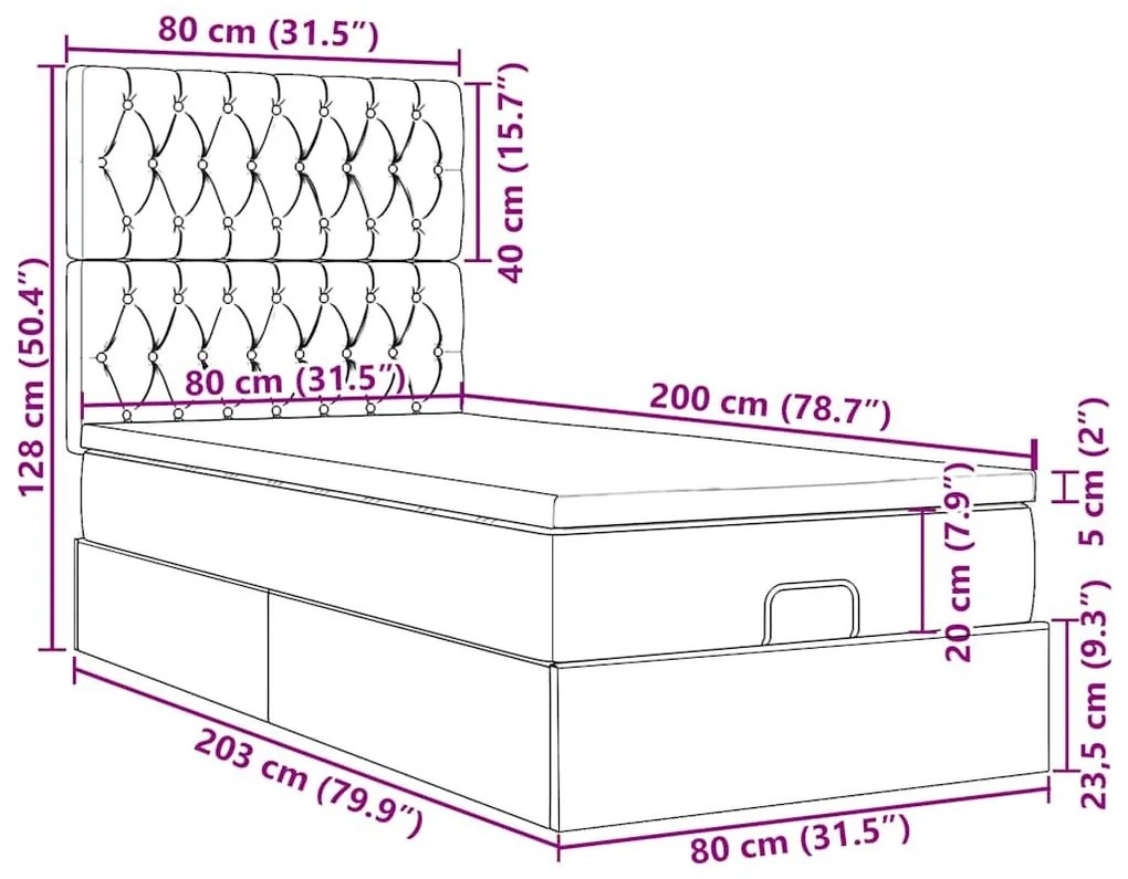 Οθωμανικό κρεβάτι με στρώμα Σκούρο γκρι 80x200cm ύφασμα - Γκρι