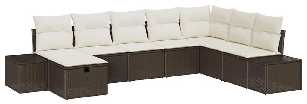 vidaXL Σετ Καναπέ Κήπου με μαξιλάρι 8 pcs Καφέ Πολυ ράταν