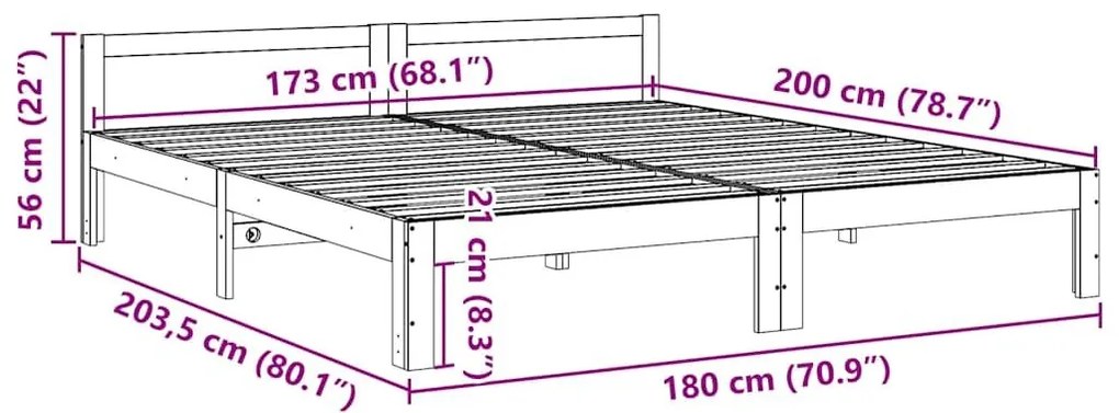 Σκελετός Κρεβ. Χωρίς Στρώμα Καφέ Κεριού 180x200 εκ Μασίφ Πεύκο - Καφέ