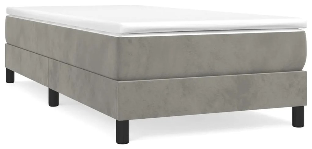 vidaXL Κρεβάτι Boxspring με Στρώμα Ανοιχτό Γκρι 90x190 εκ. Βελούδινο