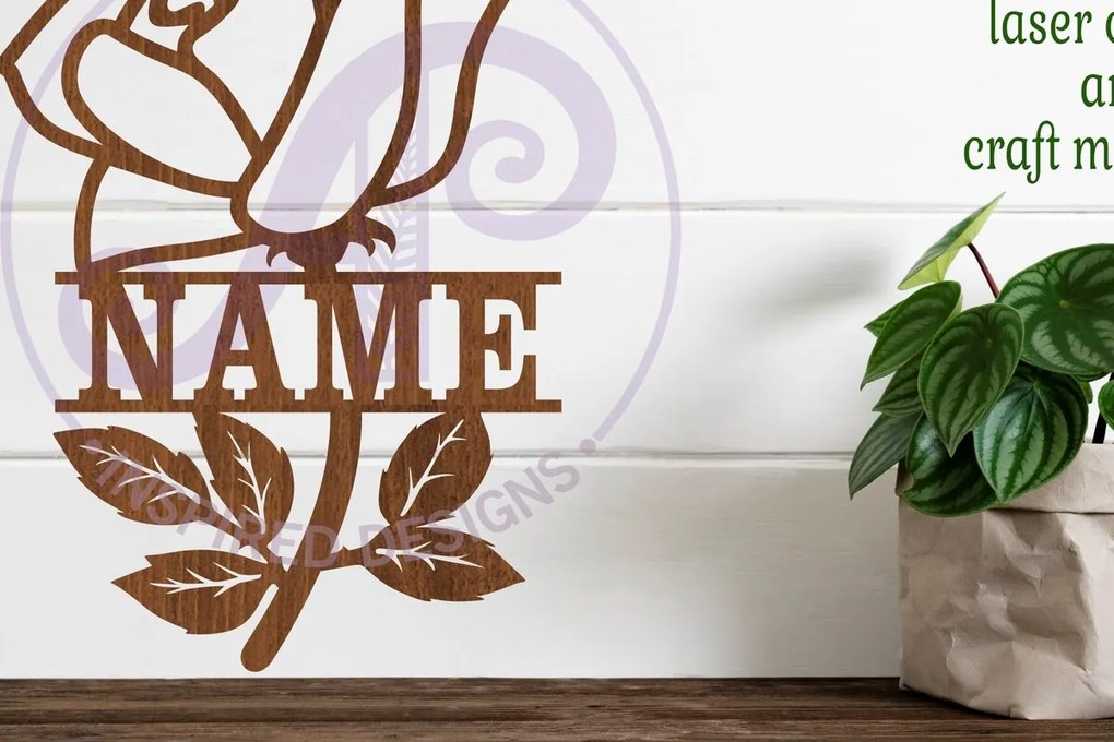 Σετ των 2 Intra απο ξύλο plywood 3mm-4mm πάχος – Τριαντάφυλλο Σήμα ονόματος Πρότυπο κοπής με λέιζερ Δίασταση  20x20 cm INTRAFABR-78906217