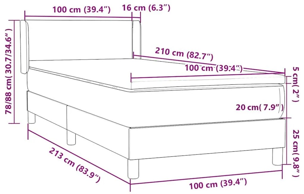 Box Spring Κρεβάτι με στρώμα Μαύρο 100x210 cm Βελούδινο - Μαύρο