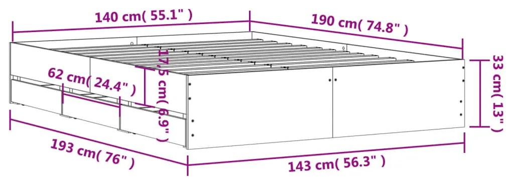 ΠΛΑΙΣΙΟ ΚΡΕΒΑΤΙΟΥ ΜΕ ΣΥΡΤΑΡΙΑ ΚΑΦΕ ΔΡΥΣ 140X190ΕΚ.ΕΠΕΞ. ΞΥΛΟ 3207307