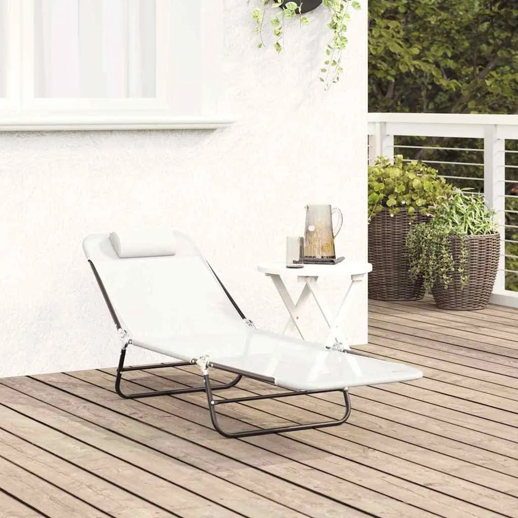 vidaXL Πτυσσόμενη ξαπλώστρα Κρεμ 182 x 55 x 85.5 εκ. Textilene
