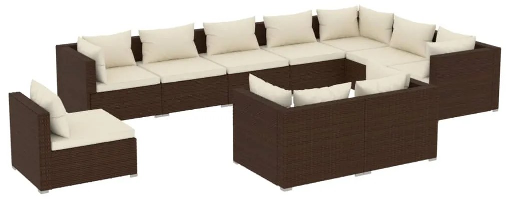 vidaXL Σαλόνι Κήπου Σετ 10 Τεμαχίων Καφέ Συνθετικό Ρατάν με Μαξιλάρια