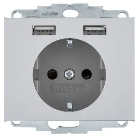 Πρίζα Σούκο με 2xUSB Αλουμίνιο Berker K.5 48037003 Hager-48037003-Αλουμίνιο 48037003