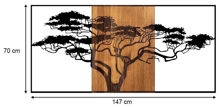 Διακοσμητικό τοίχου Acacia Tree Megapap ξύλινο - μεταλλικό χρώμα καρυδί - μαύρο 147x3x70εκ. - GP052-0056