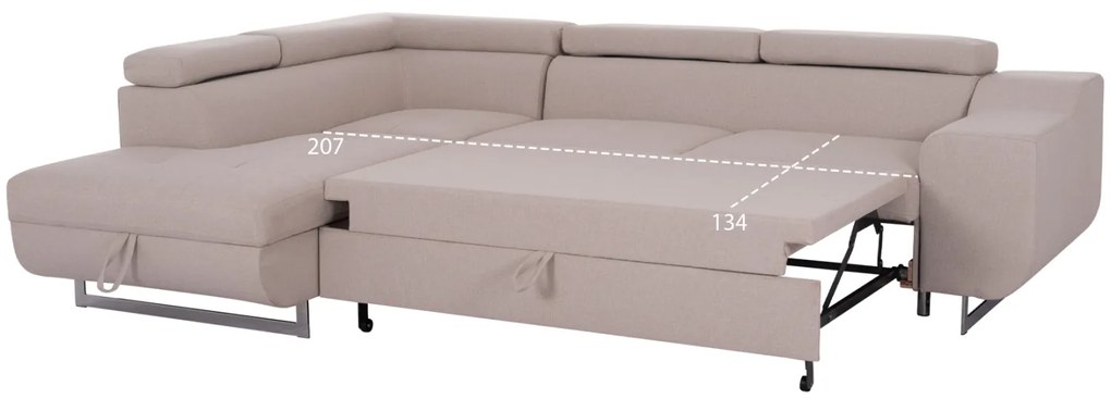 ΓΩΝΙΑΚΟΣ ΚΑΝΑΠΕΣ-ΚΡΕΒΑΤΙ ΜΕ ΑΠΟΘ.ΧΩΡΟ ENCORE HM3301.03L ΜΠΕΖ ΥΦΑΣΜΑ 285x205x90Υεκ.