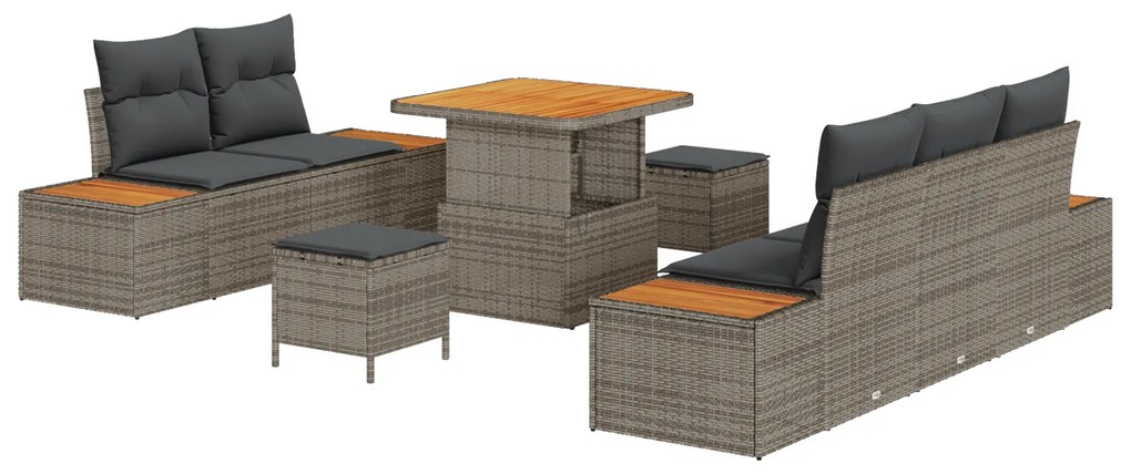 vidaXL Σετ Καναπέ Κήπου με μαξιλάρι 8 pcs Γκρι Πολυ ράταν