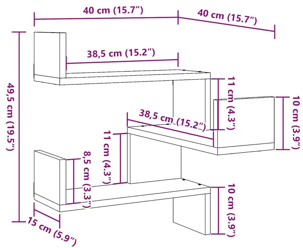 ΓΩΝΙΑΚΑ ΡΑΦΙΑ ΤΟΙΧΟΥ 2 ΤΕΜΑΧΙΑ ΠΑΛΙΟ ΞΥΛΟ 40X40X49,5 CM 856607