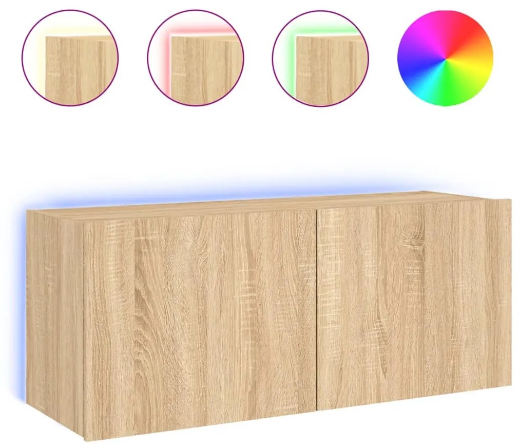 vidaXL Έπιπλο Τοίχου Τηλεόρασης με LED Sonoma Δρυς 100x35x41 εκ.