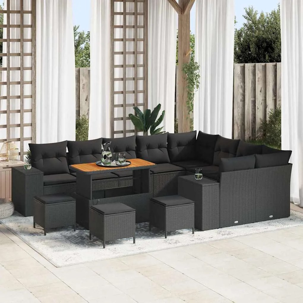 vidaXL Σετ Καναπέ Κήπου Ρυθμιζόμενο ύψος 13 pcs Μαύρο συνθετικό ρατάν