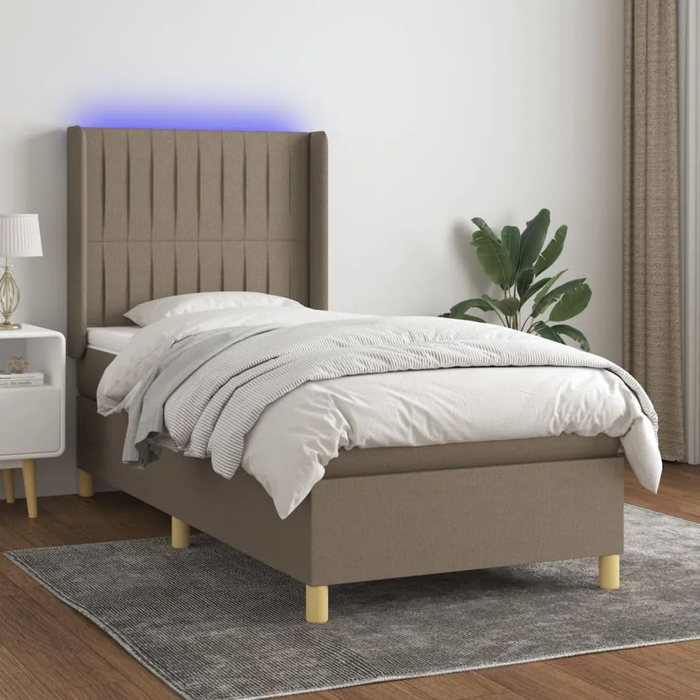 vidaXL Κρεβάτι Boxspring με Στρώμα &amp; LED Taupe 90x190 εκ. Υφασμάτινο