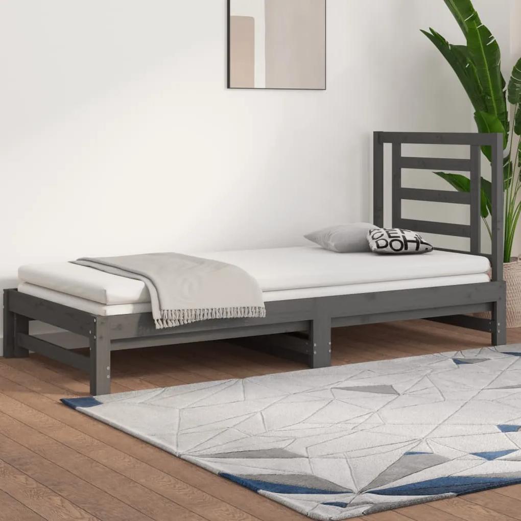 Καναπές Κρεβάτι Συρόμενος Γκρι 2x(90x190) εκ. Μασίφ Ξύλο Πεύκου