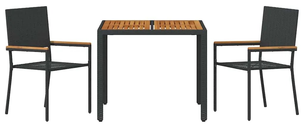 vidaXL Σέτ φαγητού για κήπο 3 pcs Μαύρο συνθετικό ρατάν