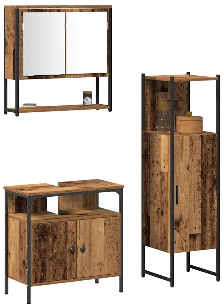 vidaXL Σετ Επίπλων Μπάνιου με πόρτα 3 pcs Καφέ 33 x 33 x 120.5 εκ.