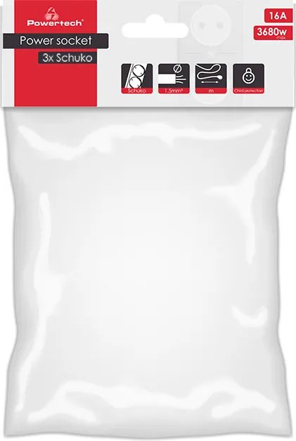 POWERTECH πολύπριζο PT-868, 3x schuko, 16A, 1.5m, λευκό