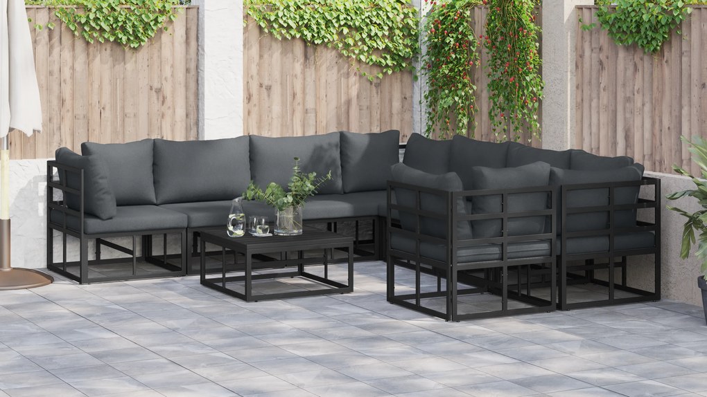 vidaXL Σετ Καναπέ Κήπου 8 pcs Μαύρο 283 x 283 x 71 εκ. Αλουμίνιο