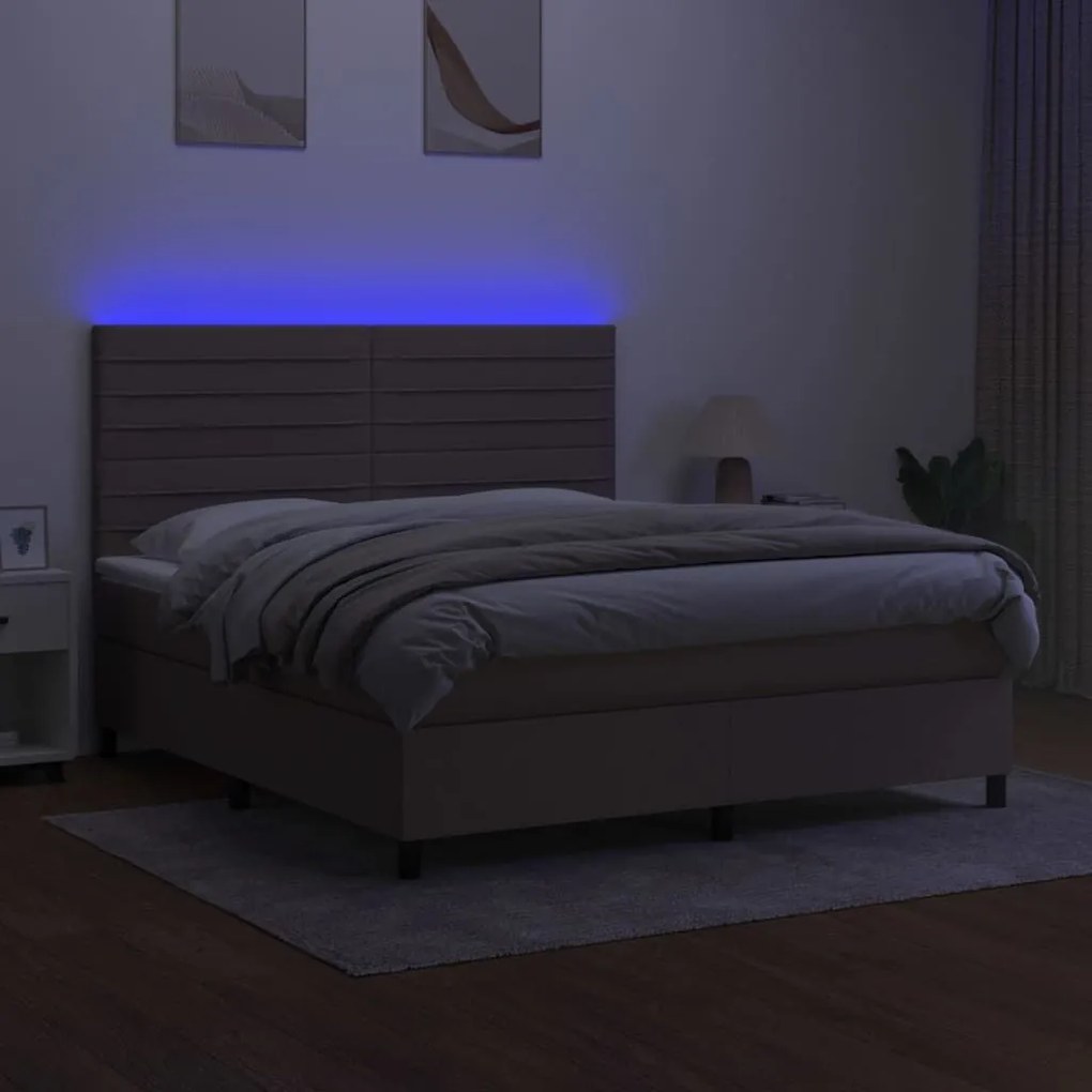 Κρεβάτι Boxspring με Στρώμα &amp; LED Taupe 180x200 εκ. Υφασμάτινο - Μπεζ-Γκρι