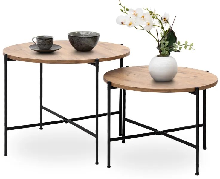 Σετ τραπεζάκια σαλονιού Zayden Megapap 2 τμχ χρώμα pine oak 65x65x52εκ.