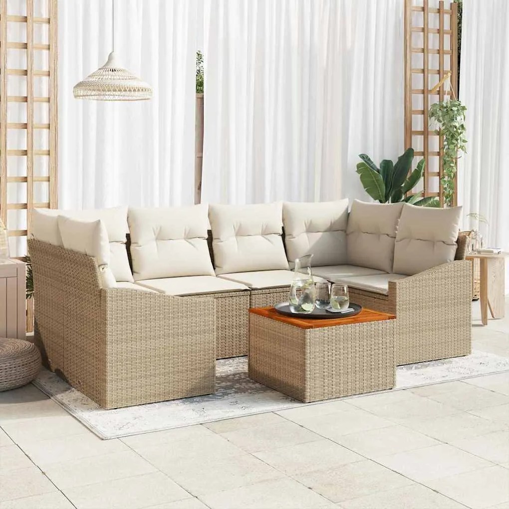 vidaXL Σετ Καναπέ Κήπου 7 pcs Beige, λευκό