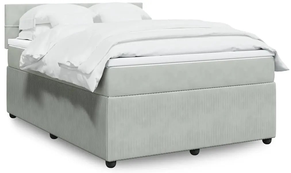 vidaXL Κρεβάτι Boxspring με Στρώμα Ανοιχτό Γκρι 140x190 εκ. Βελούδινο