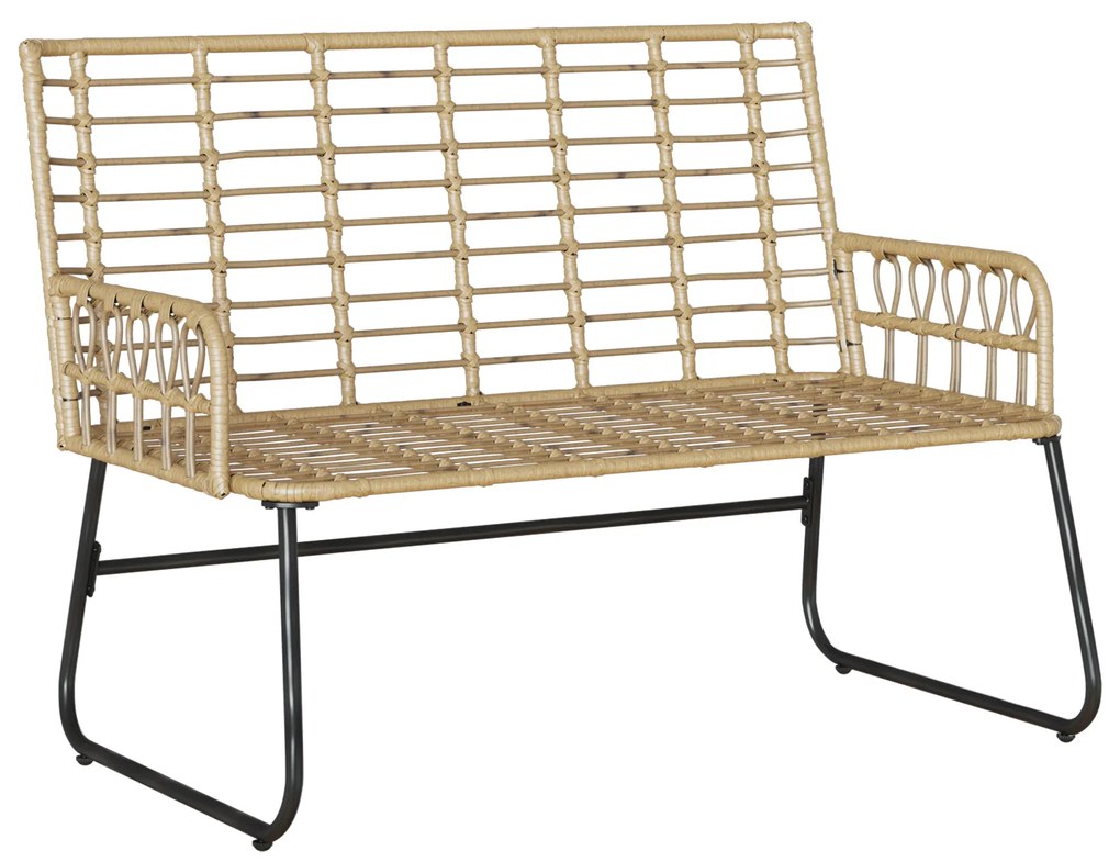 vidaXL Παγκάκι κήπου Καφέ, Μαύρο, Κρέμα Πολυ rattan, ατσάλι
