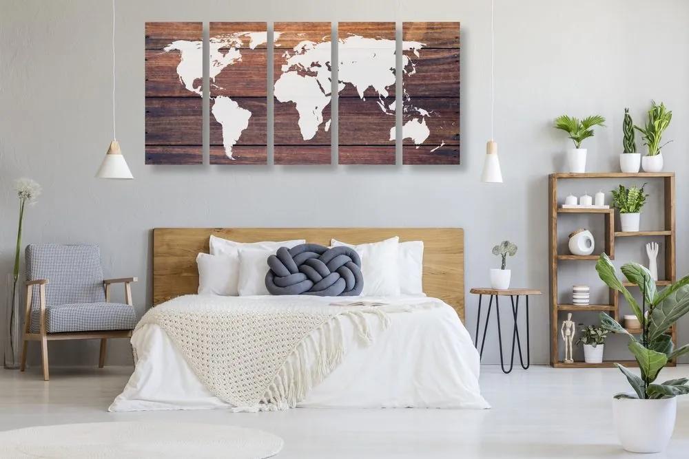 Χάρτης εικόνας 5 μερών του κόσμου με ξύλινο φόντο