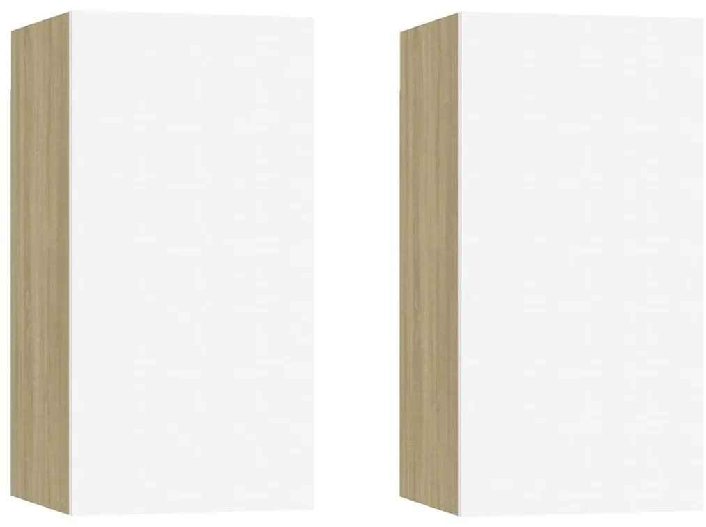 vidaXL Έπιπλα Τηλεόρασης 2 τεμ. Λευκά &amp; Δρυς 30,5x30x60εκ. Επεξ. Ξύλο