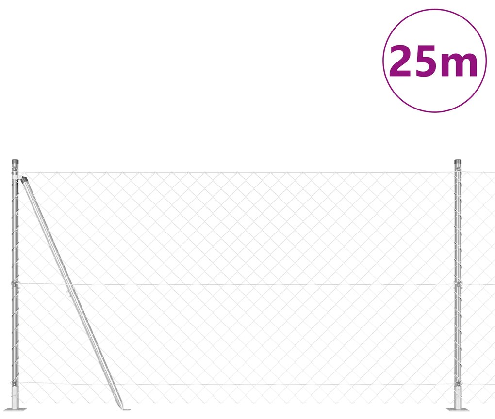 vidaXL Σετ Στύλων Φράχτη Ασημί 25 x 1.2 μ Γαλβανισμένος χάλυβας