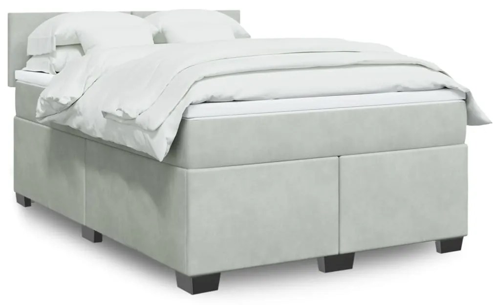 vidaXL Κρεβάτι Boxspring με Στρώμα Ανοιχτό Γκρι 140x190 εκ. Βελούδινο