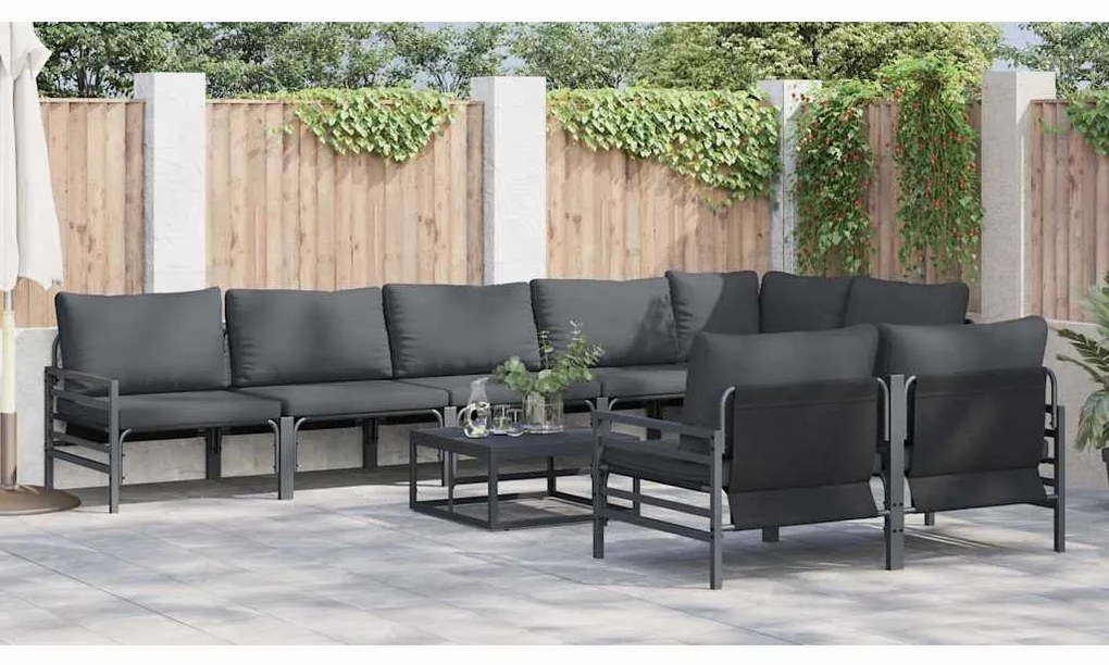 vidaXL Σετ Καναπέ Κήπου με μαξιλάρι 9 pcs Μαύρο Ατσάλι