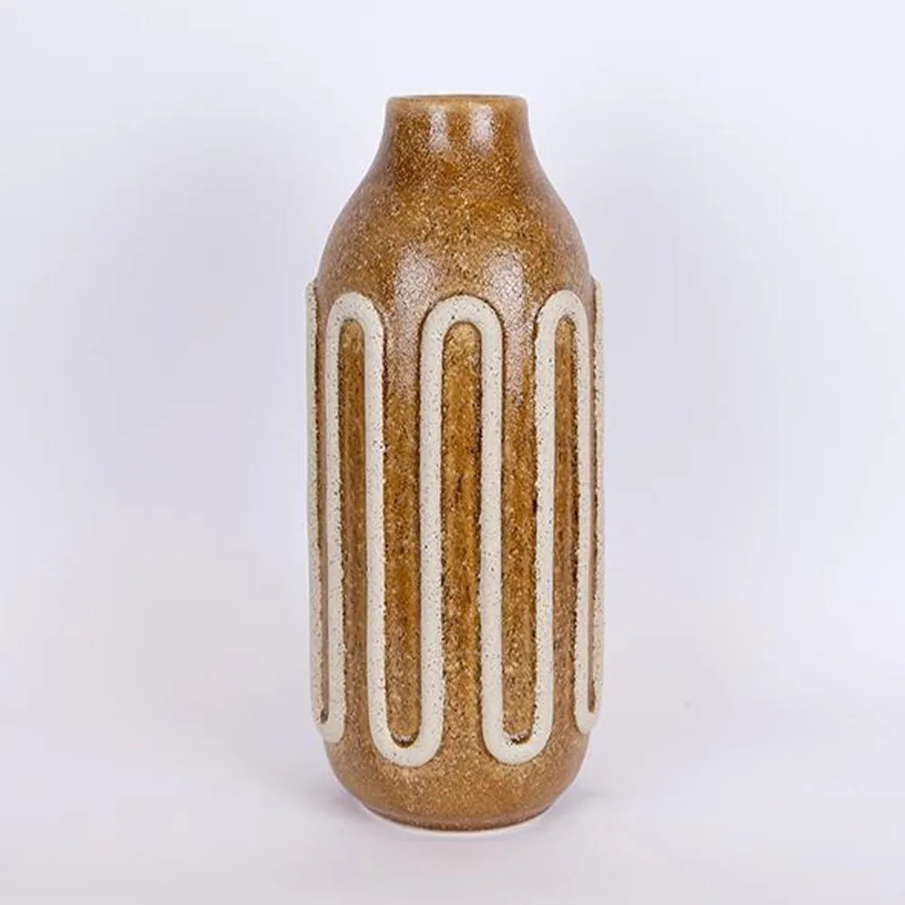Βάζο Κεραμικό 752-20335 Φ16,3x39cm Mustard-Beige Estheti Home Κεραμικό