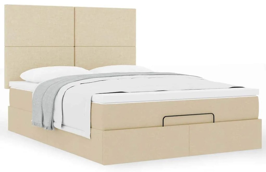 vidaXL Οθωμανικό κρεβάτι με στρώμα Cream 140x200cm ύφασμα
