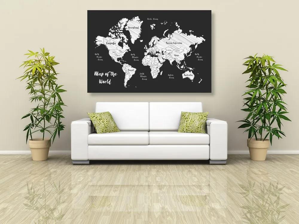 Εικόνα ασπρόμαυρο μοναδικό παγκόσμιο χάρτη - 60x40